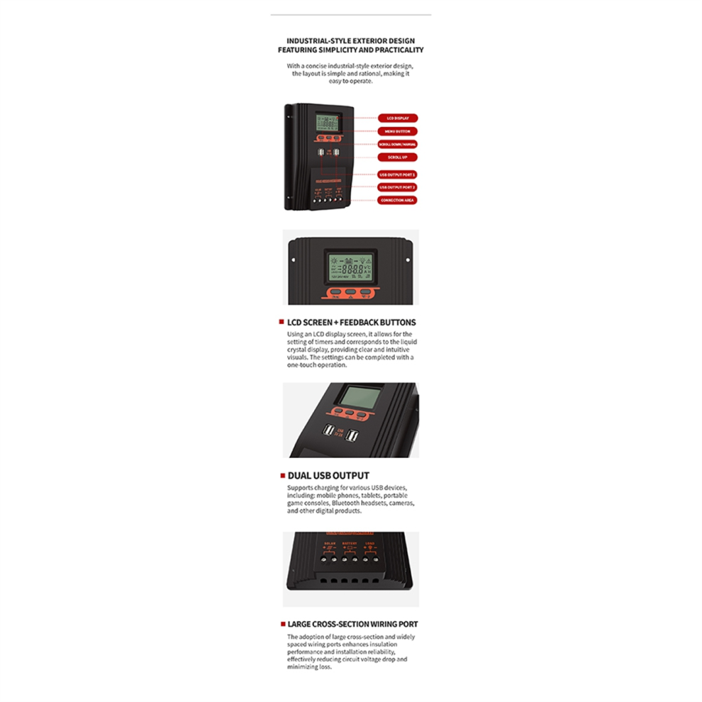 Tlily MPPT PWM Solar Charger Controller LCD
