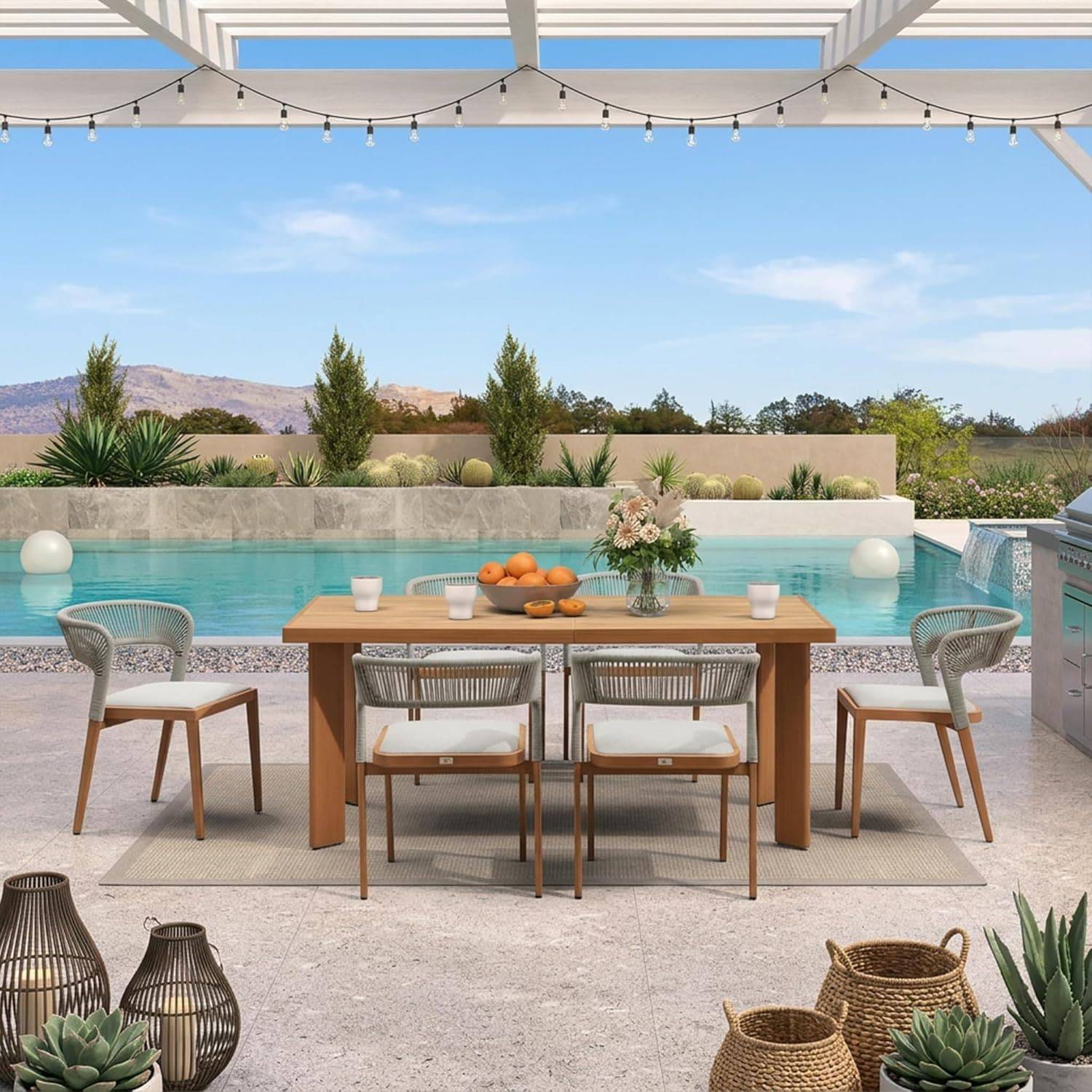 Garden table and chairs Purple Leaf Rectangular Table Chairs Patio Dining Set