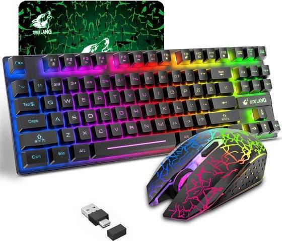 Wireless gaming keyboard and mouse Wireless Gaming Keyboard Mouse Combo 87 Key Tenkeyless Rainbow LED