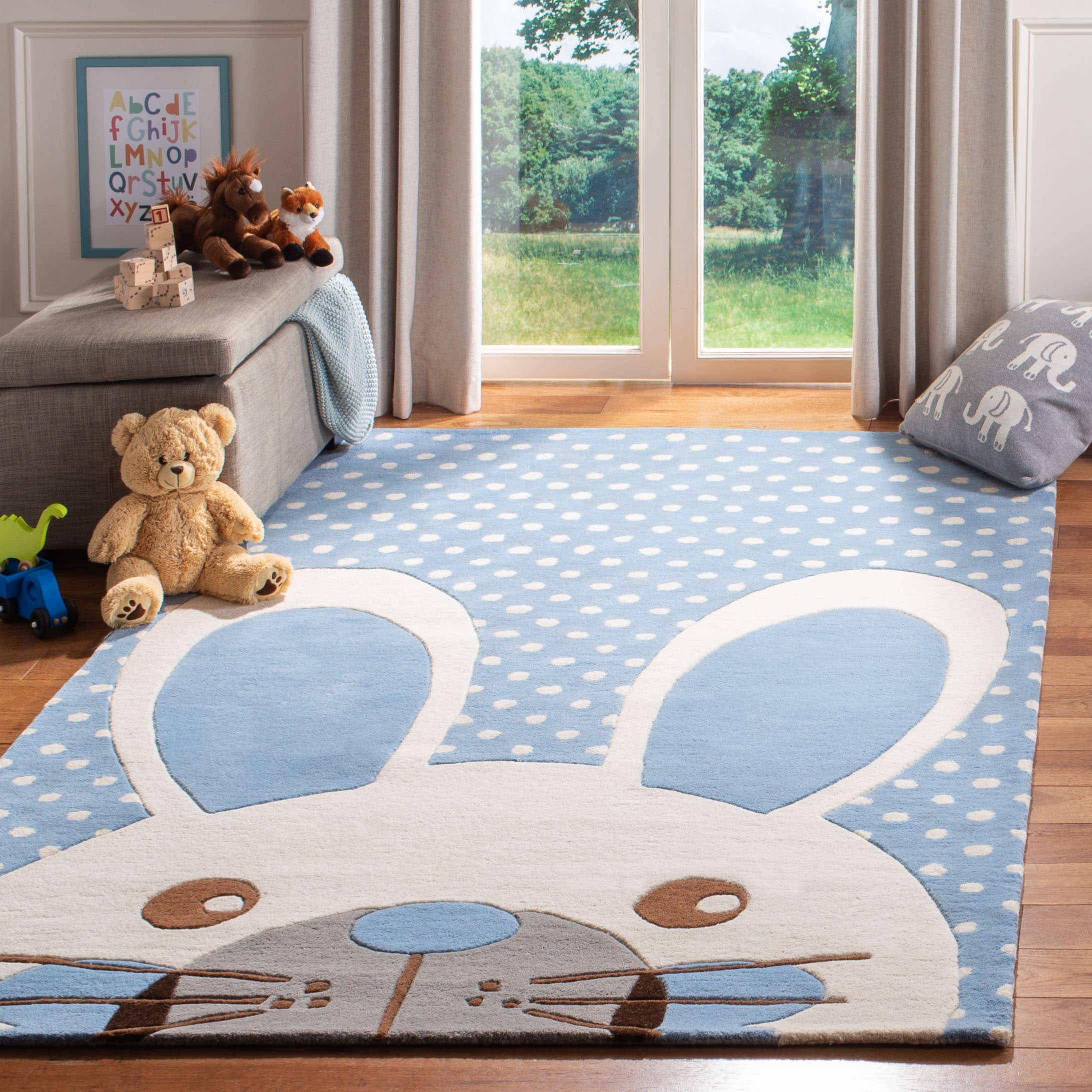Wool area rugs Safavieh Constantine Bunny Wool Area Rug 922 Rabbit Blue Ivory