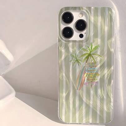 Shein Resort Style Summer Wavy Coconut Tree Pattern Phone Case