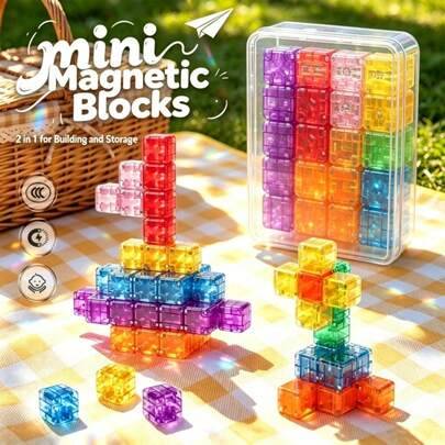 Shein 28pcs Mini Magnetic Blocks Set - Rounded Transparent Magnetic Box