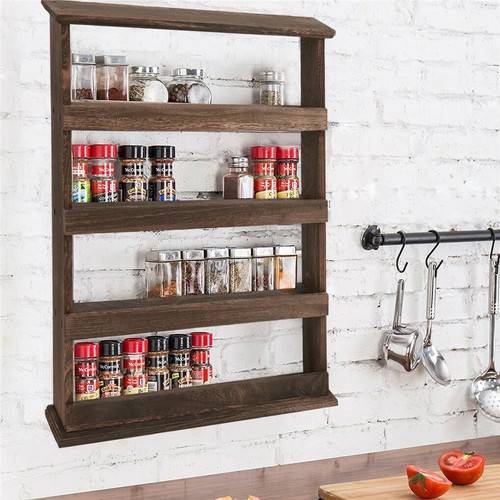 Spice rack wall Rustic Torched Wood Wall-Mounted 4-Tier Spice Rack