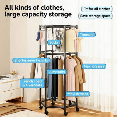Foldable clothes drying rack Shein 6-Arm Foldable Clothes Drying Rack With Wheels