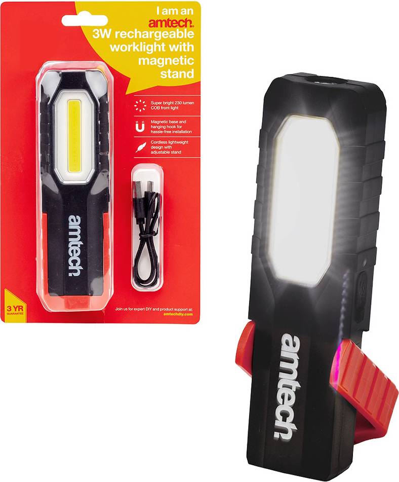 AmTech 3W Rechargeable Work Light Magnetic Stand