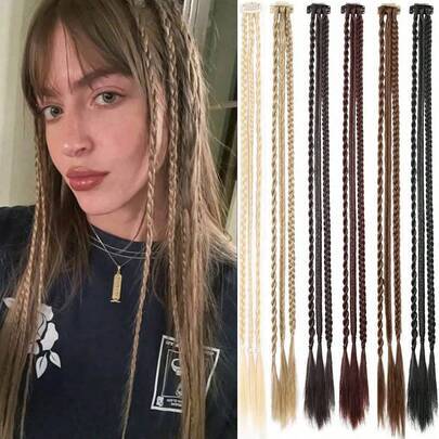 Long hair extensions Shein 2pcs Long Braid Hair Extensions Clip-In Style