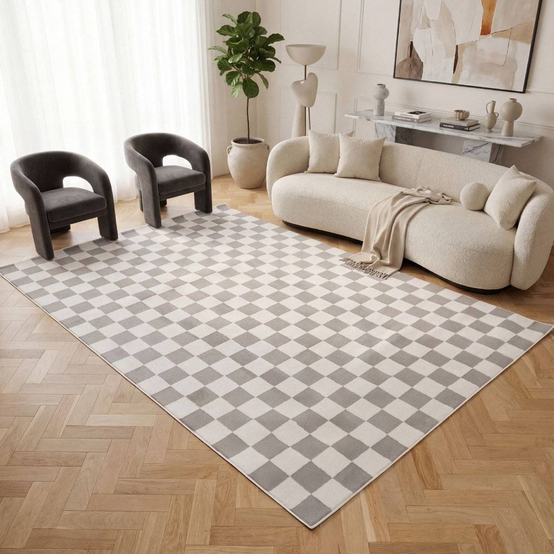 THE RUGS Loft Modern Checkerboard Area Rug Runner 80 x 300 cm White