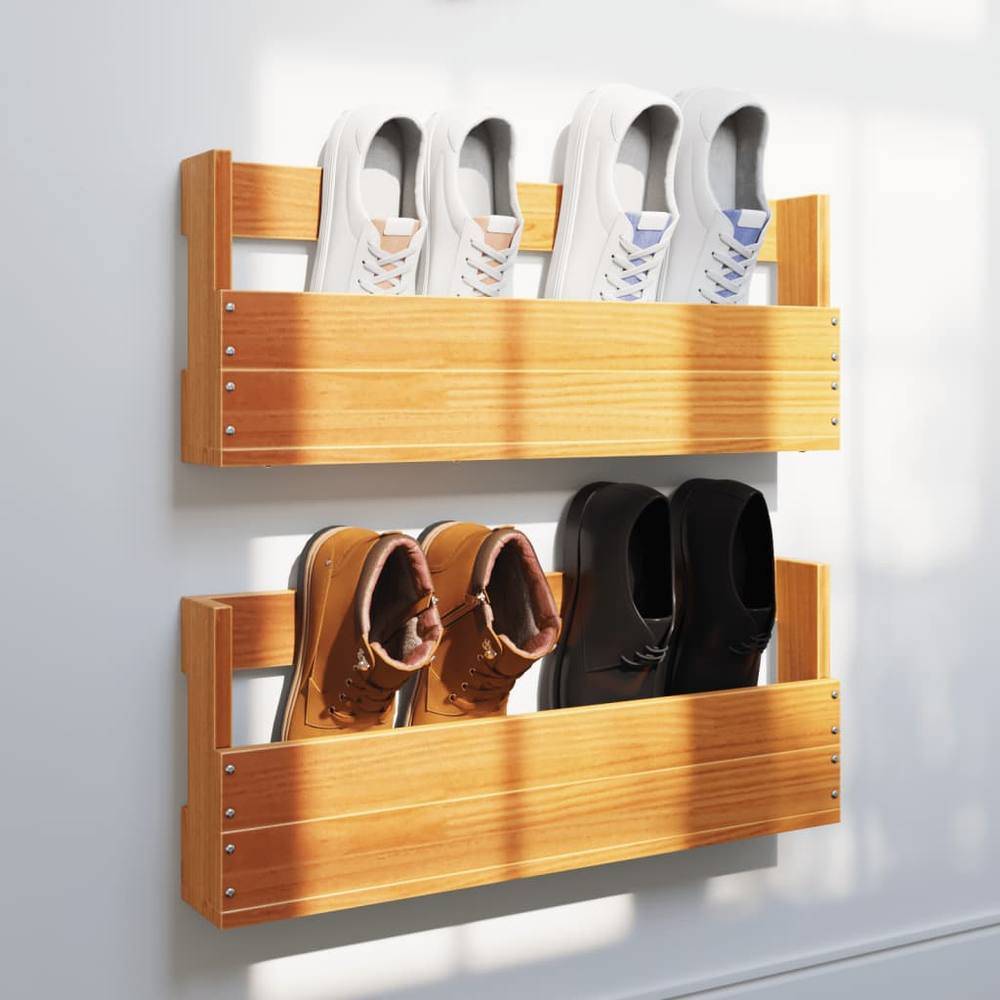 Berkfield Home Wall-Mounted Racks 2 Pcs Wax Brown Shoe Rack 2pcs