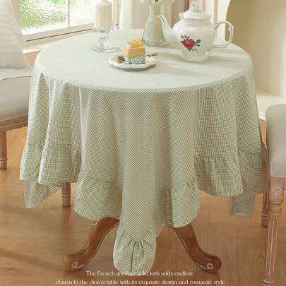 Shein Ruffle Hem Decor Light Tablecloth Green