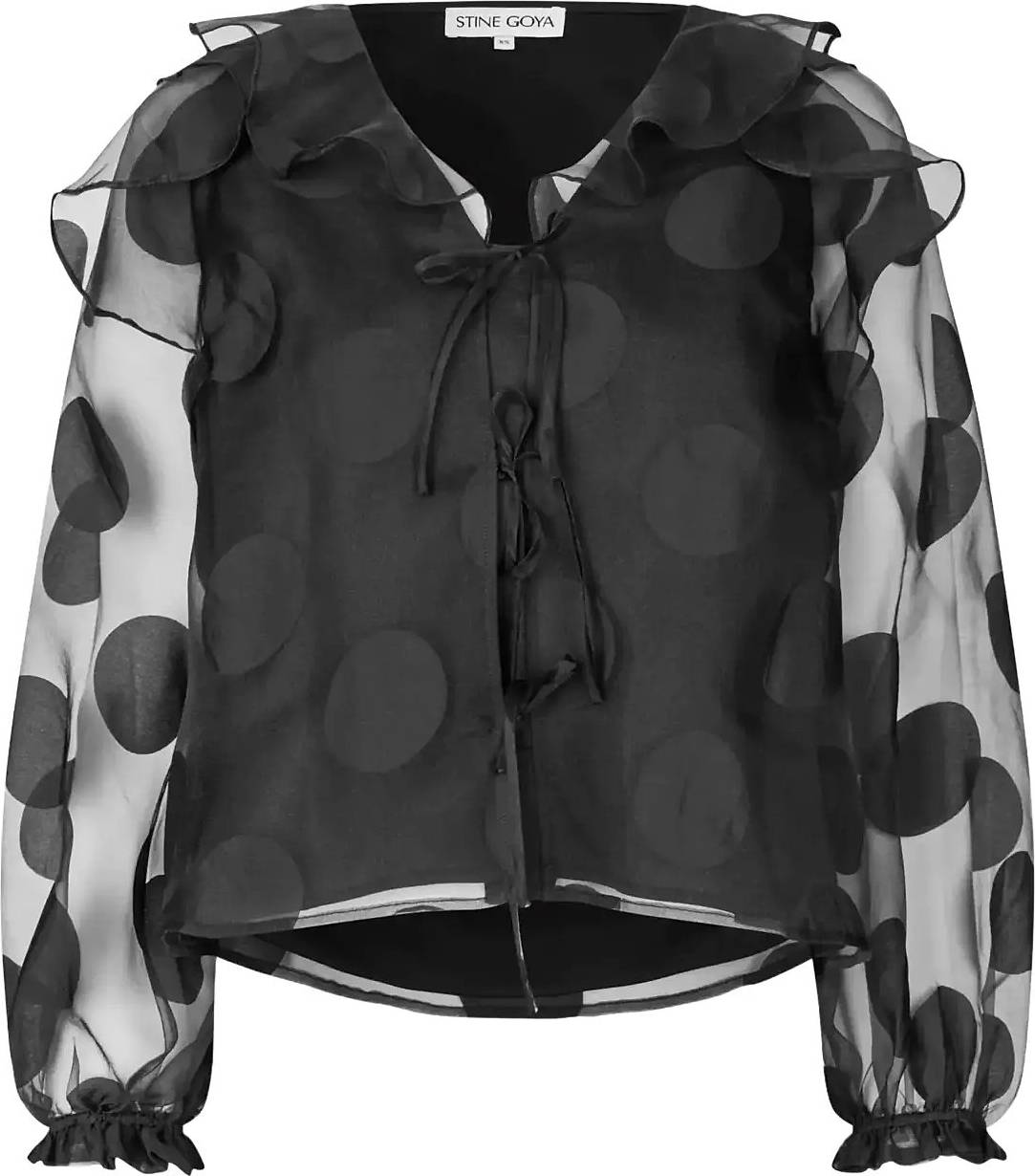 Stine Goya Dotted Organza Multi Ruffle Raglan Top - Black