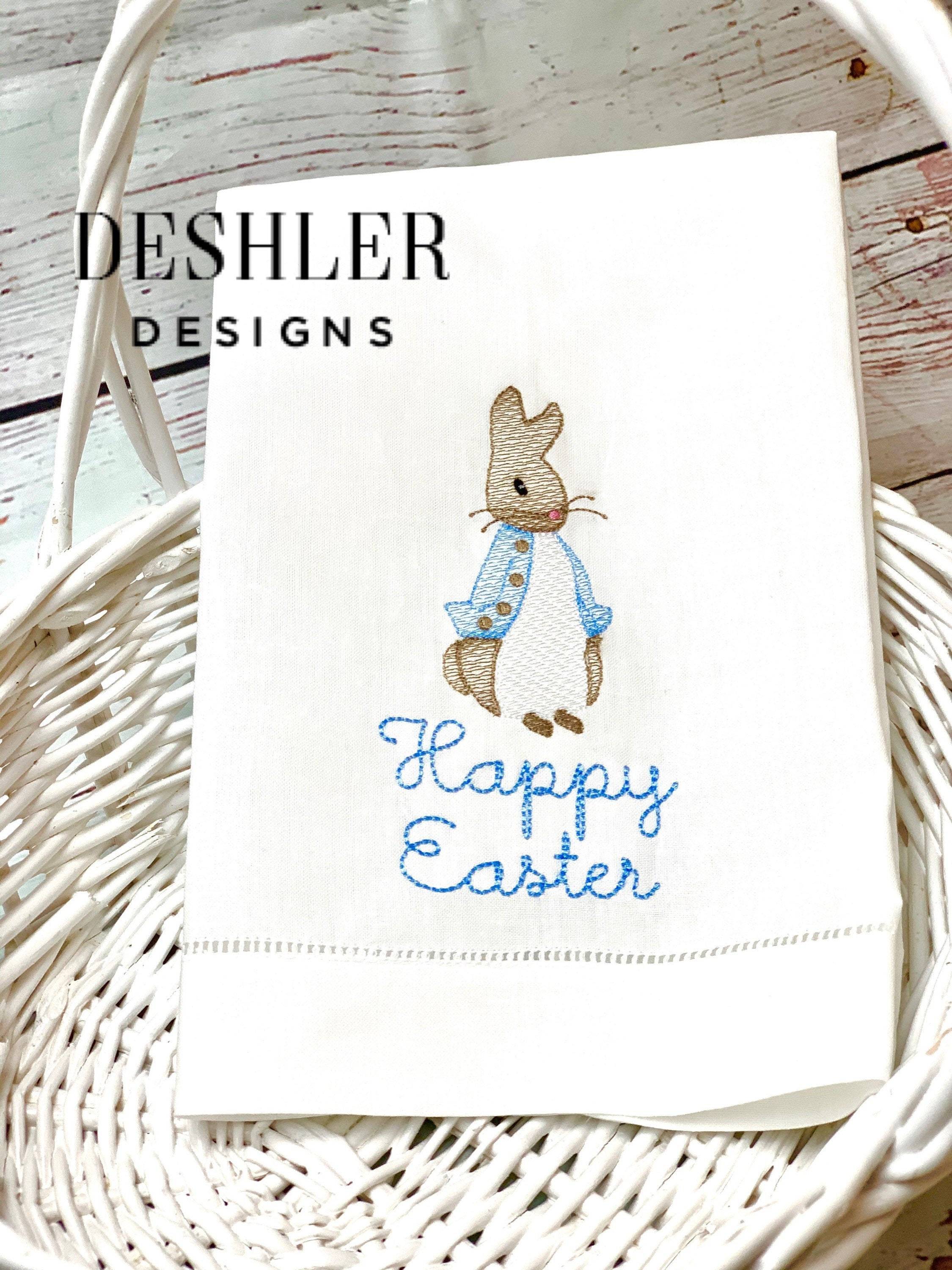 Etsy Peter Rabbit Tea Embroidered Kitchen Towel White