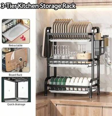 Dish rack with drainer Shein Dish Drying Rack Three-Tier Large-Capacity Dish Drainer