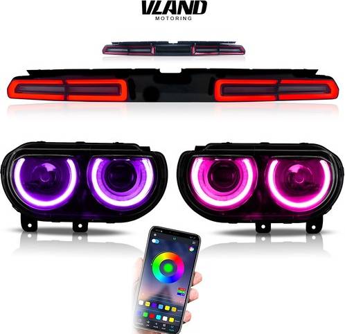 Rgb led lights Vland Rgb Led Headlights Rear Smoked Tail Lights