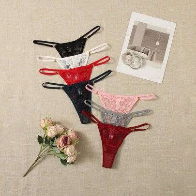 G string underwear Shein 7Pack Lace Panel G-String