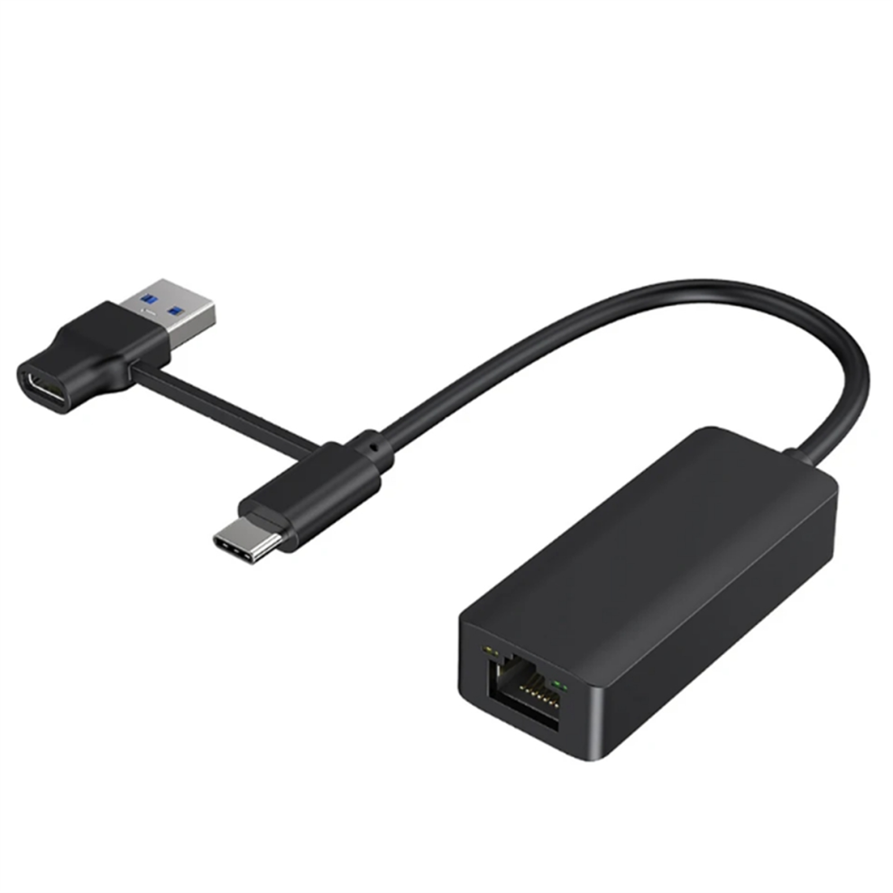 Saudism 2-in-1 1000Mbps Network Card USB Type-C RJ45 Adapter