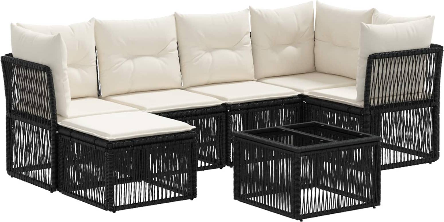 vidaXL Gartensofa Set 7 Pcs Schwarz Poly-Rattan Lounge-Set
