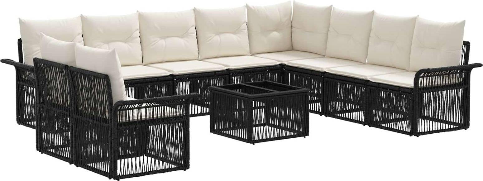 Rattan lounge set vidaXL Gartensofa Set 11 Pcs Schwarz Poly-Rattan Lounge-Set