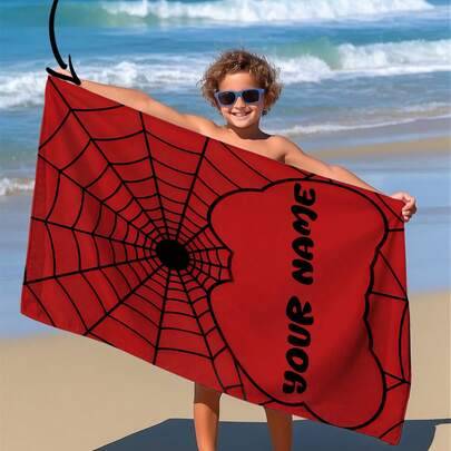 Shein Customized Text Spider Web Pattern Beach Bath Towel Multicolor