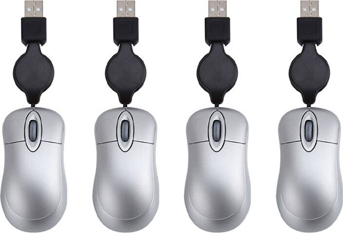 4X Mini USB Wired Mouse Retractable Cable