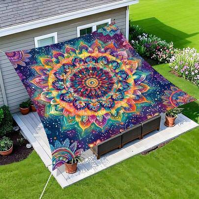 Shein Large All-In-One Camping Canopy Rainbow Mandala Pattern