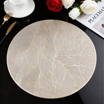 Shein 15-Inch Round PVC Washable Placemats Place Mat Gold