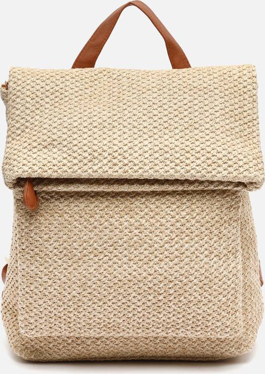 Raffia-effect flap backpack