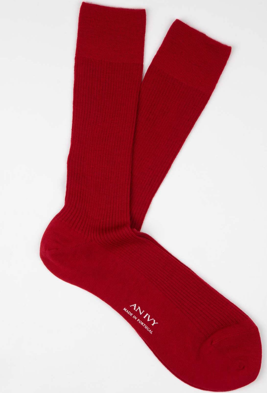 An Ivy Red Ribbed Merino Socks