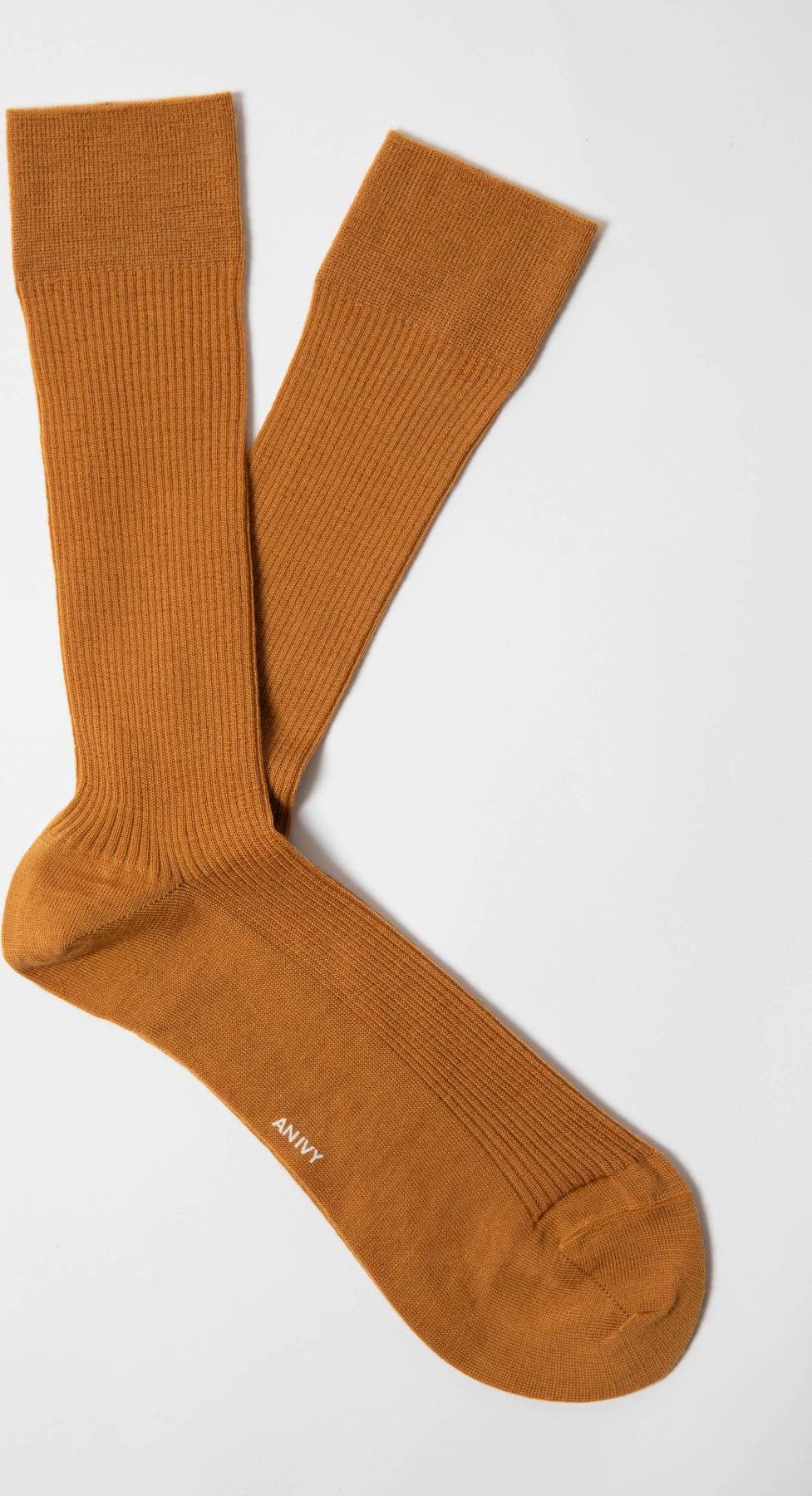 An Ivy Ribbed Merino Socks - Burnt Yellow