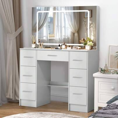 Large makeup vanity Shein Makeup Vanity Set Large LED Dressing Table
