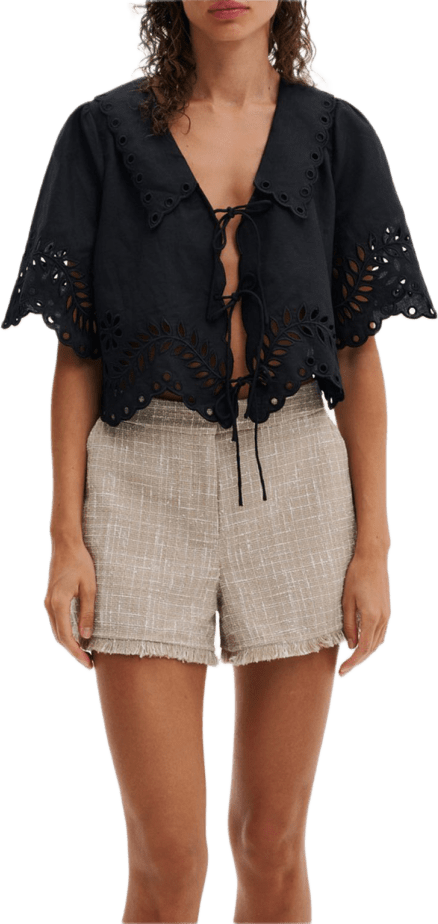 Broderie Anglais Bluse Linned - Sort