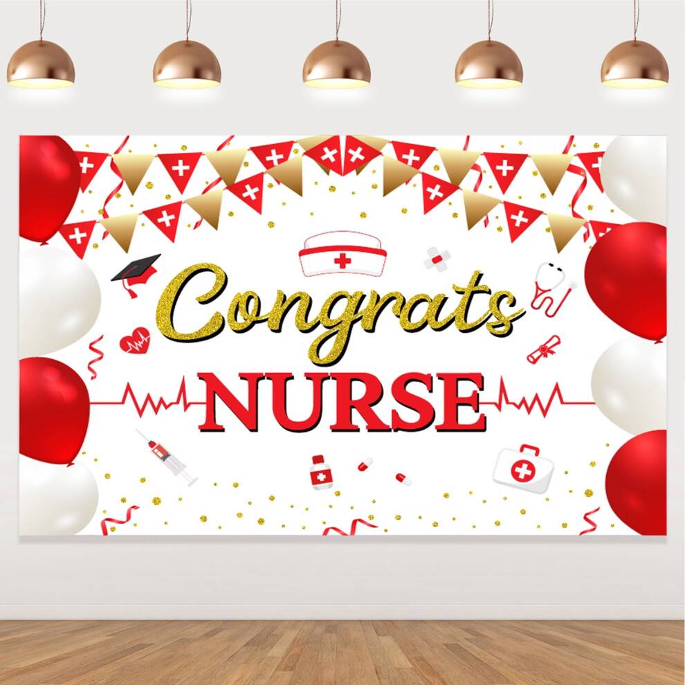 Nurse Graduation Backdrop Red Gold