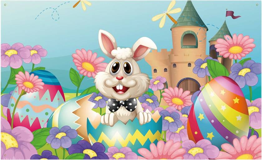 Easter Decoration Background Cloth with Rabbits Eggs