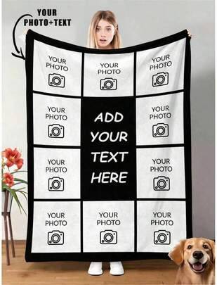 Shein Customizable Photo Blanket 9-Grid Pattern Blankets Multicolor