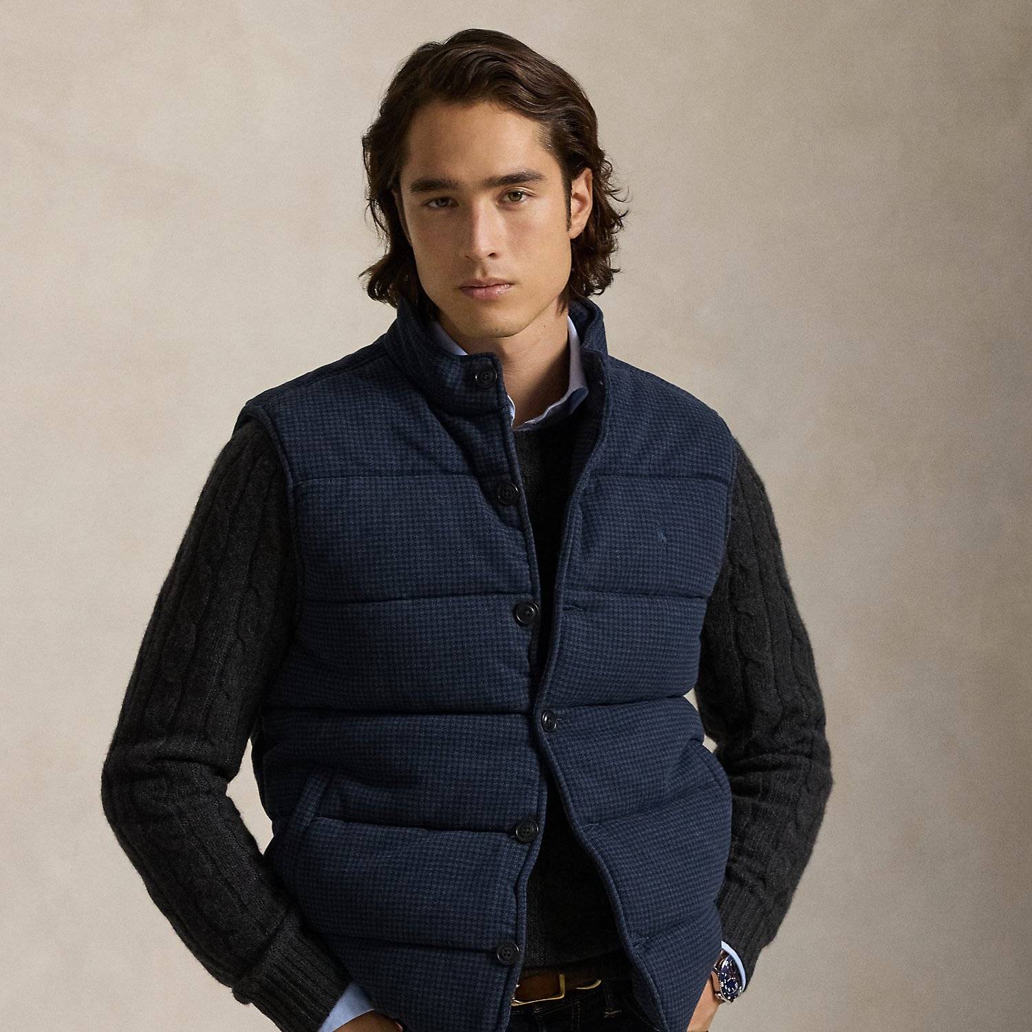 Polo Ralph Lauren Houndstooth Print Estate Rib Vest - Navy