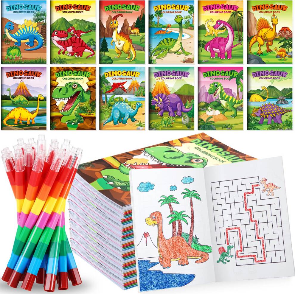 12 Dinosaur Mini Coloring Books