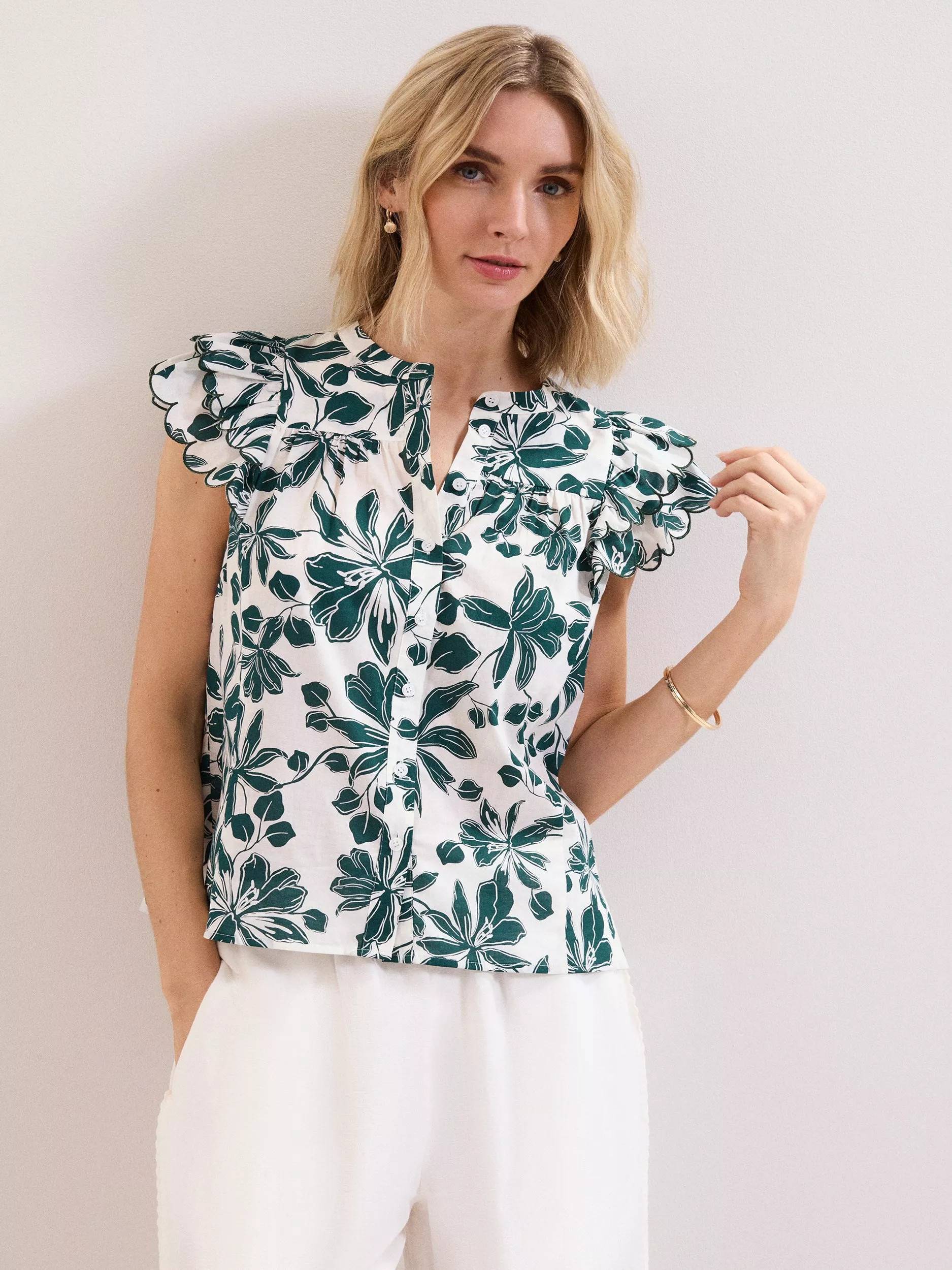 Phase Eight Green Rena Cotton Blouse