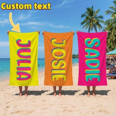 Shein Customized Beach Colorful With Name And Text Bath Towel Multicolor