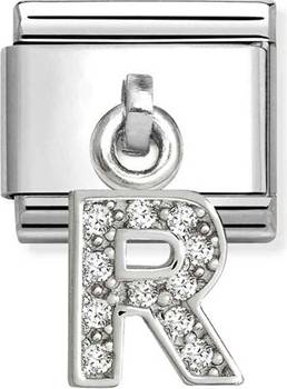 CZ Dangle R Charm - Silver