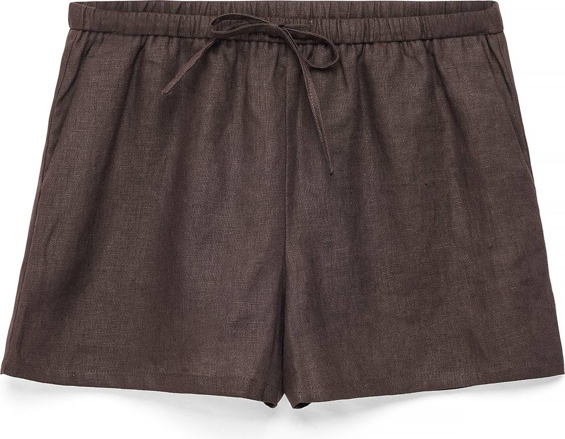 Drawstring Linen Shorts - Brown