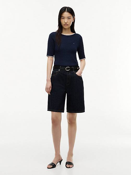 Tommy Hilfiger High Rise Straight Denim Bermuda Shorts - Rinse
