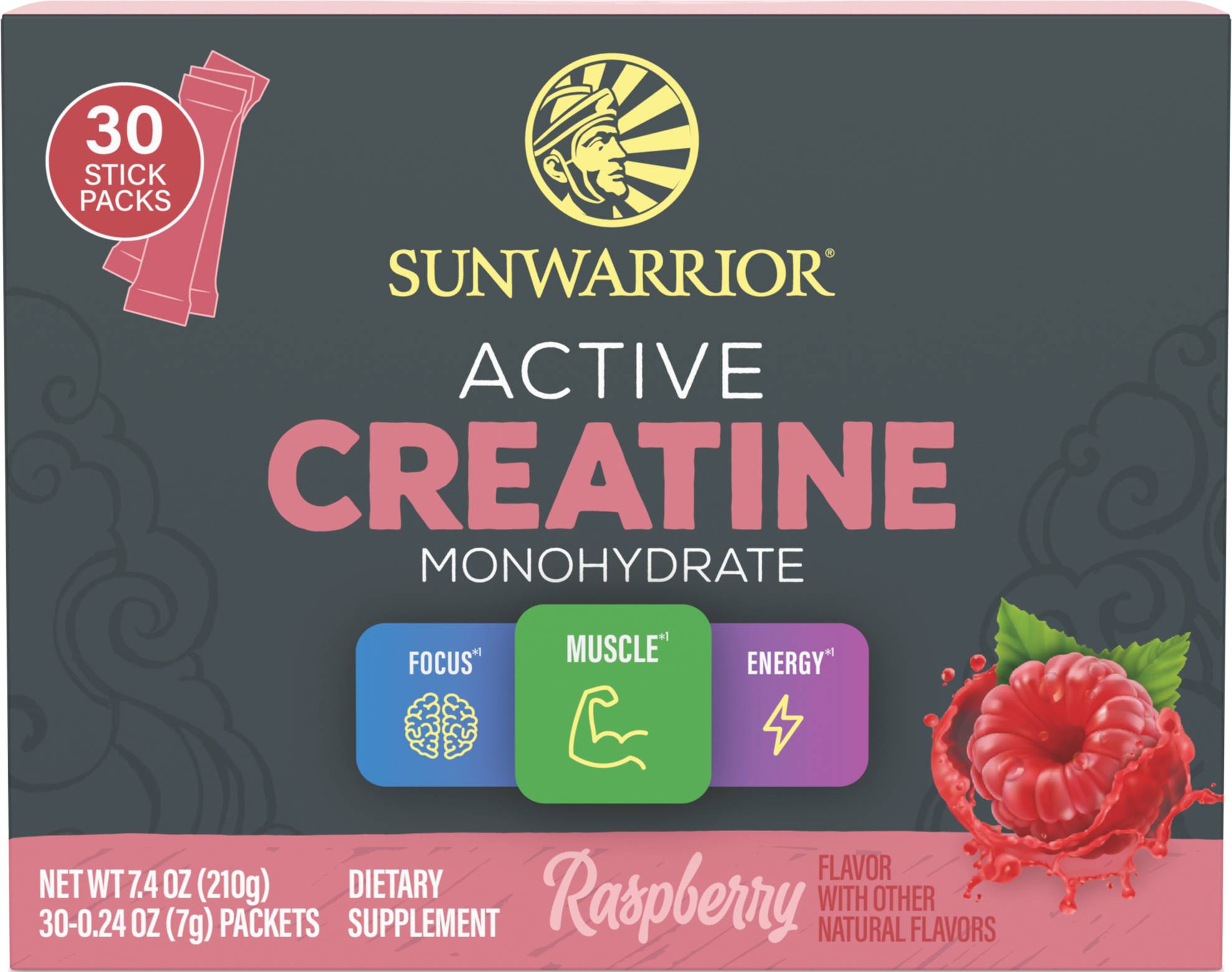 Sunwarrior Active Creatine Monohydrate Raspberry 30 Packets 0.24 oz