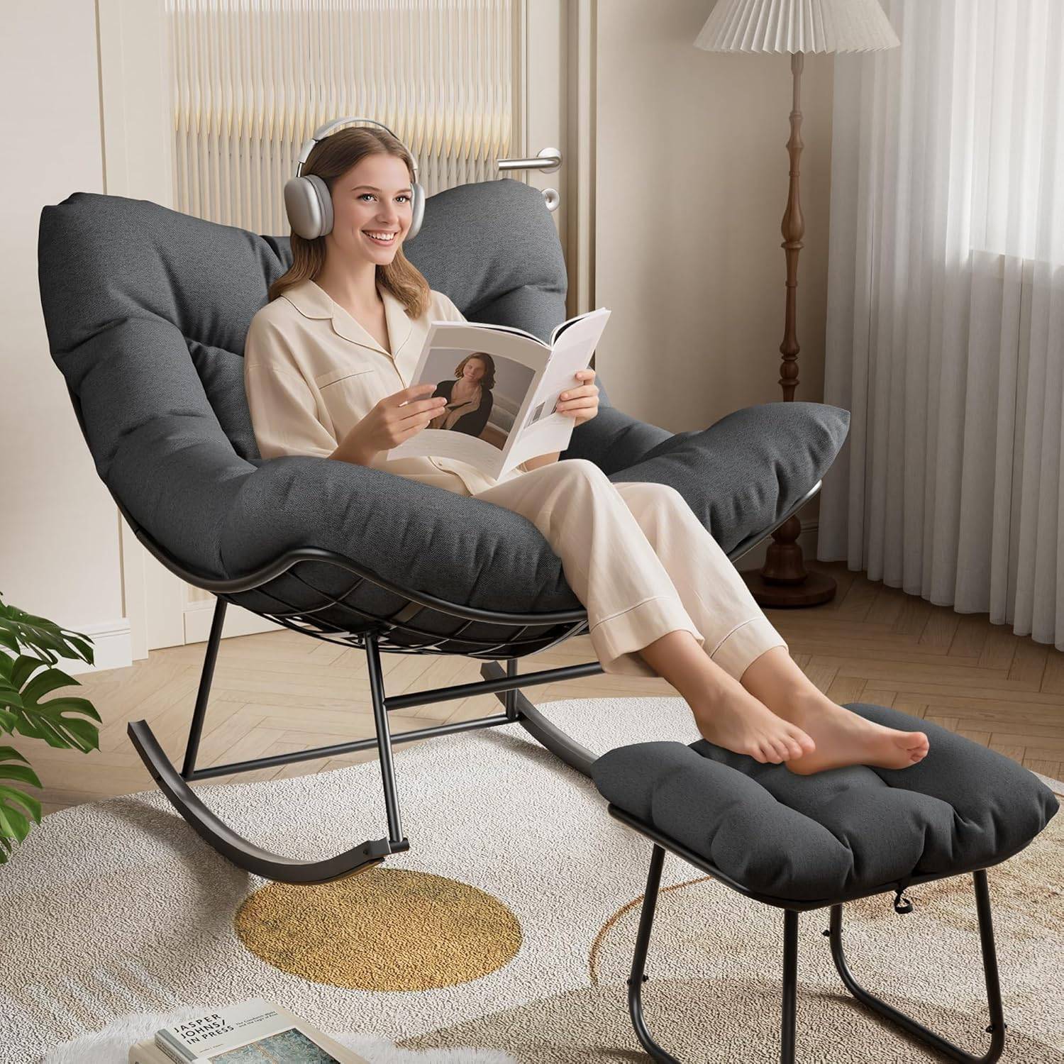 Papasan Assile Oversized Papasan Rocking Chair Grey