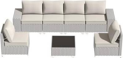 7-Piece PE Rattan Conversation with Coffee Table