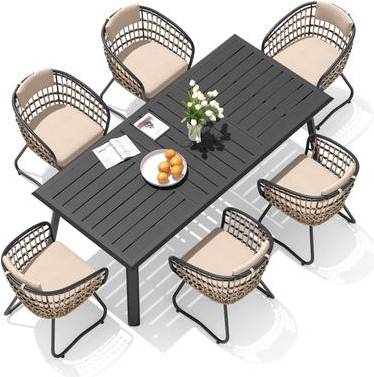 7 pc patio sets VredHom 7-PC Outdoor Rectangular Aluminum Sets