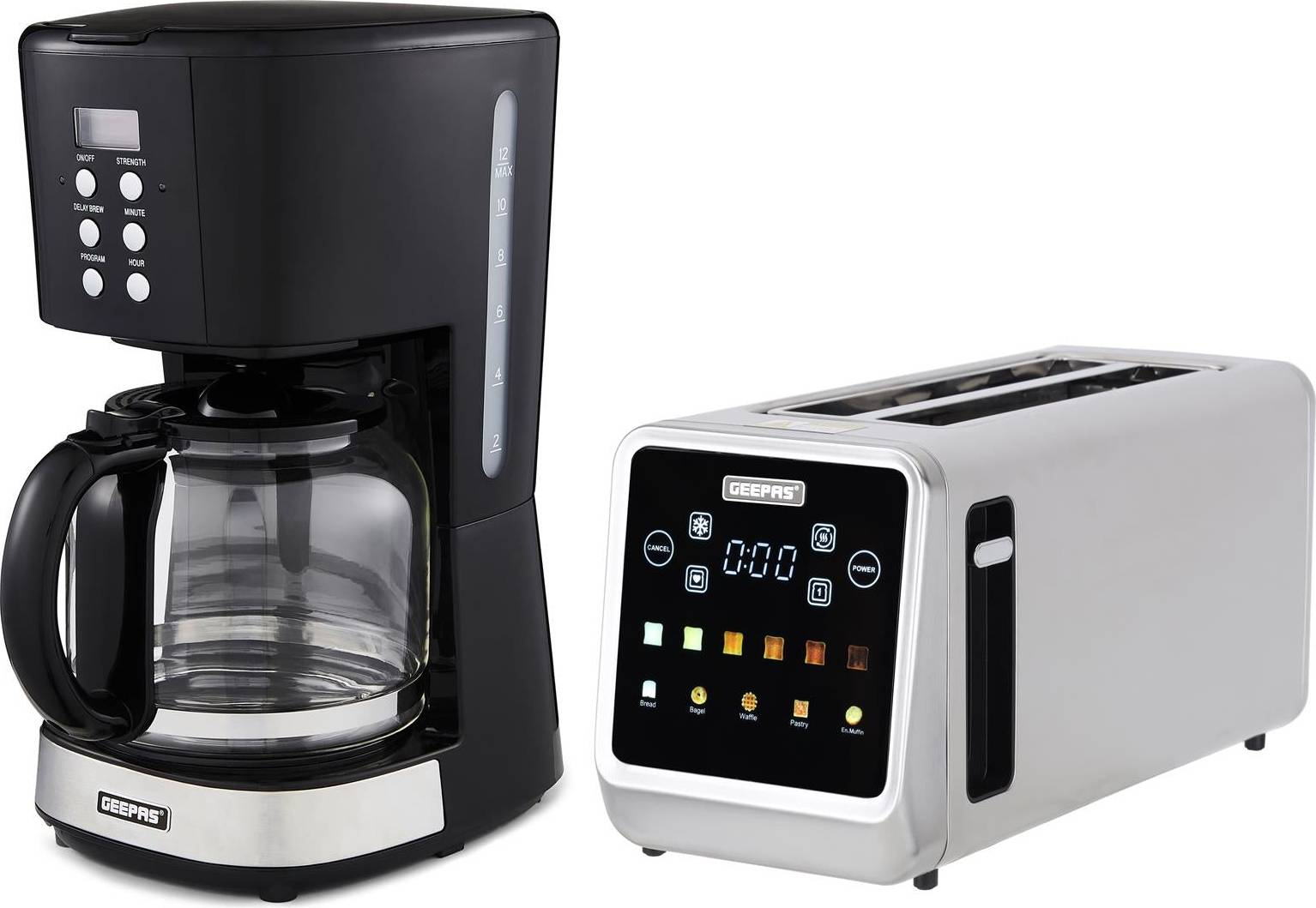 Long slot 4 slice toaster Geepas 1.5L Filter Coffee Machine Digital Long Slot Toaster Set