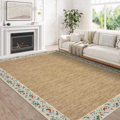 Garvee Braided Print Floral Bordered Area Rug