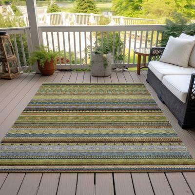 Addison Rugs Indoor Outdoor Boho Stripes Chantille Rug Green