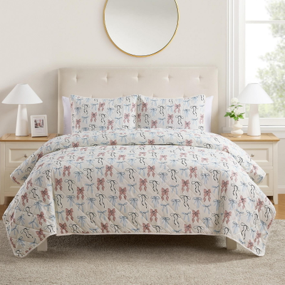 Multi Ribbon Pinsonic Quilt Set 3pc Full Queen