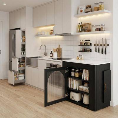 Kitchen island table with storage Homyl Extendable Kitchen Island Table with Storage and Power