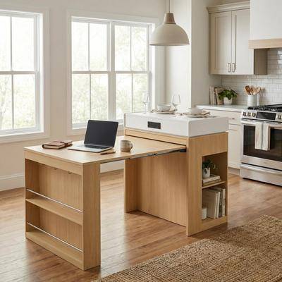 Kitchen island table with storage Homyl Extendable Kitchen Island Table with Storage and Power